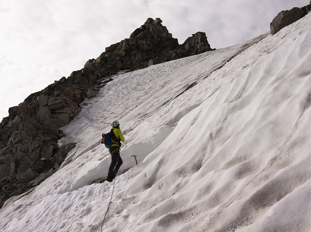 Eddie Scouts the Bergschrund and Gooseneck Glacier