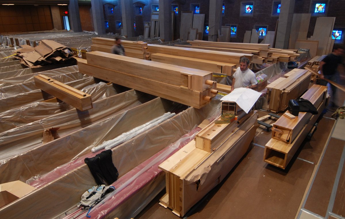 DSC_5294.JPG - Wooden pipes unpacked and staged for lifting.