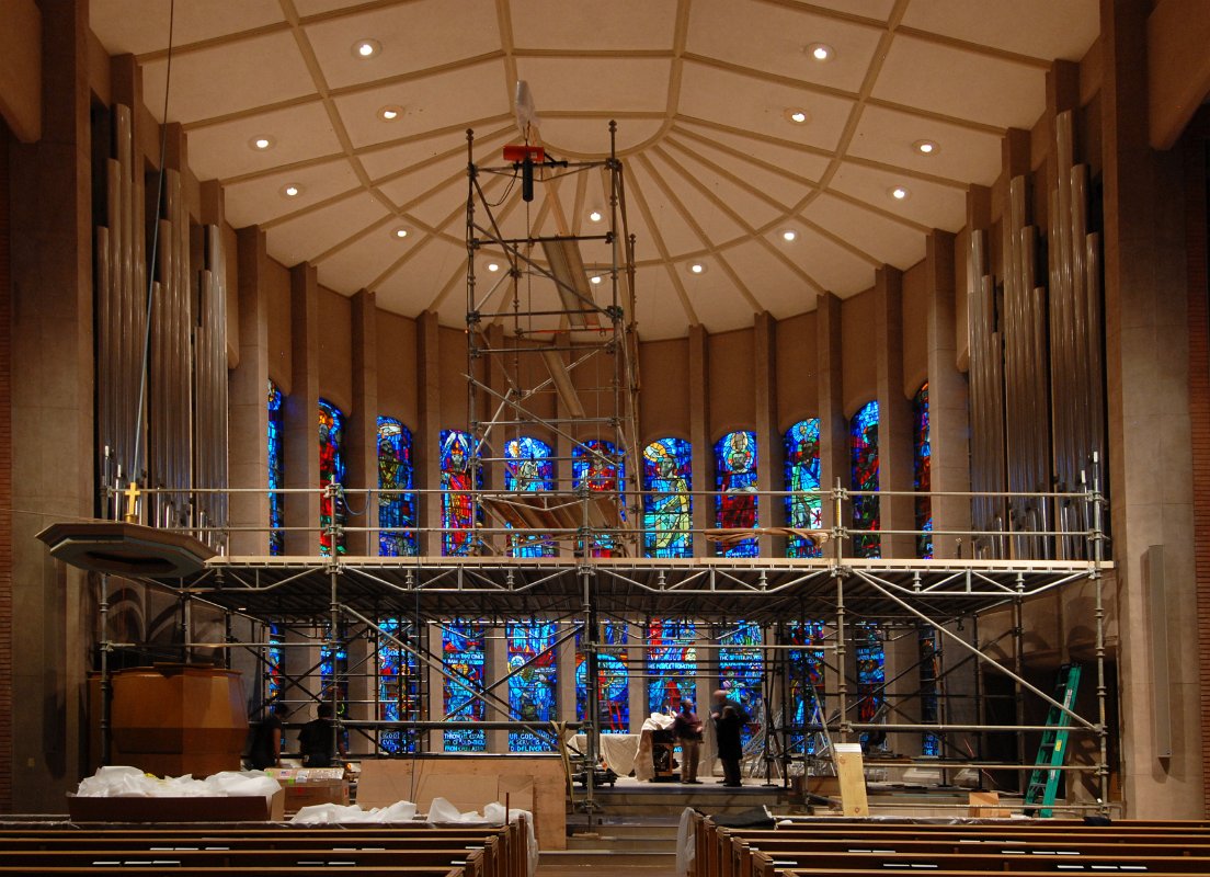 DSC_6415.JPG - Looking up from the nave at the finished placement of all of the facade pipes.