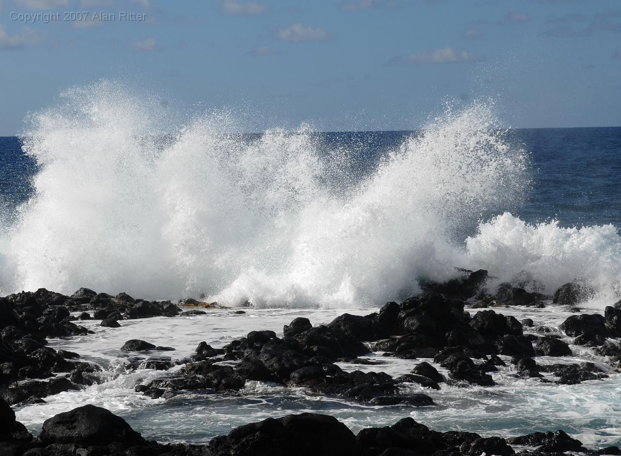 Slide_076.jpg - Waves Breaking on Rocks at Ahu Hanga Te'e